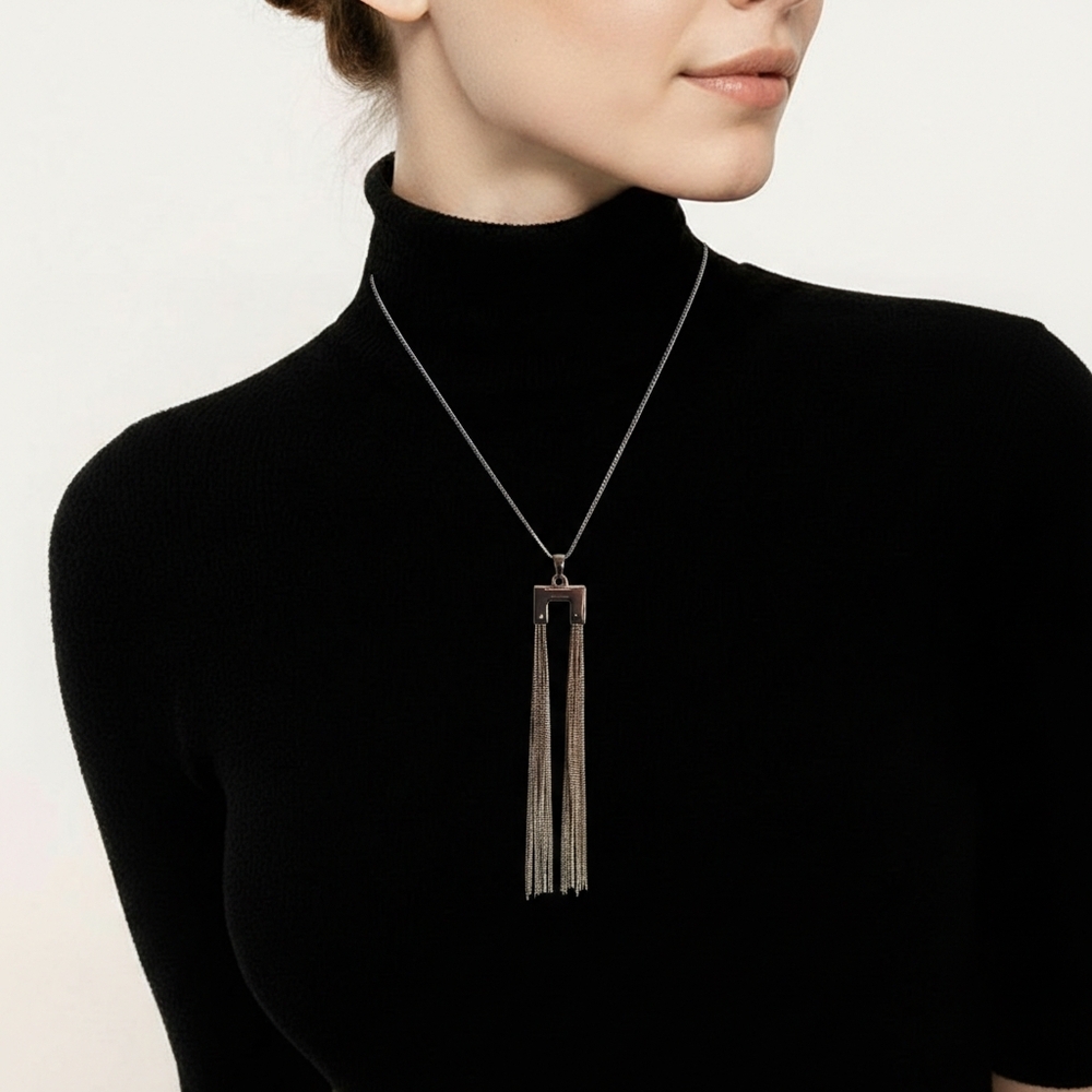 Abstract Statement Longline Minimalist Gold Fringe Necklace